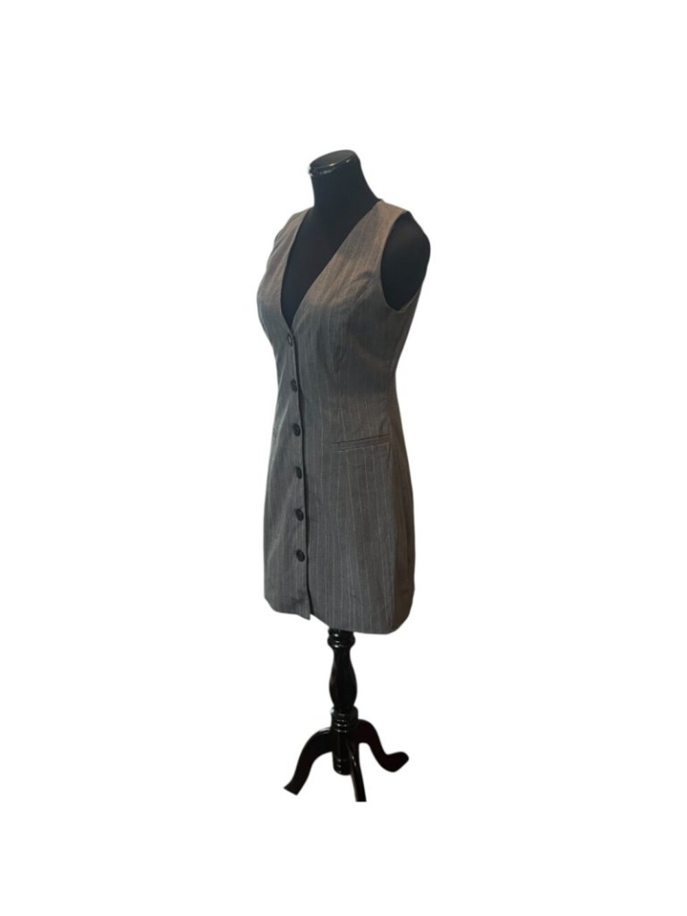 A New Day Button Down Front Dress~Grey Pinstripe Tailored V-Neck - Small - NEW - Picture 5 of 7